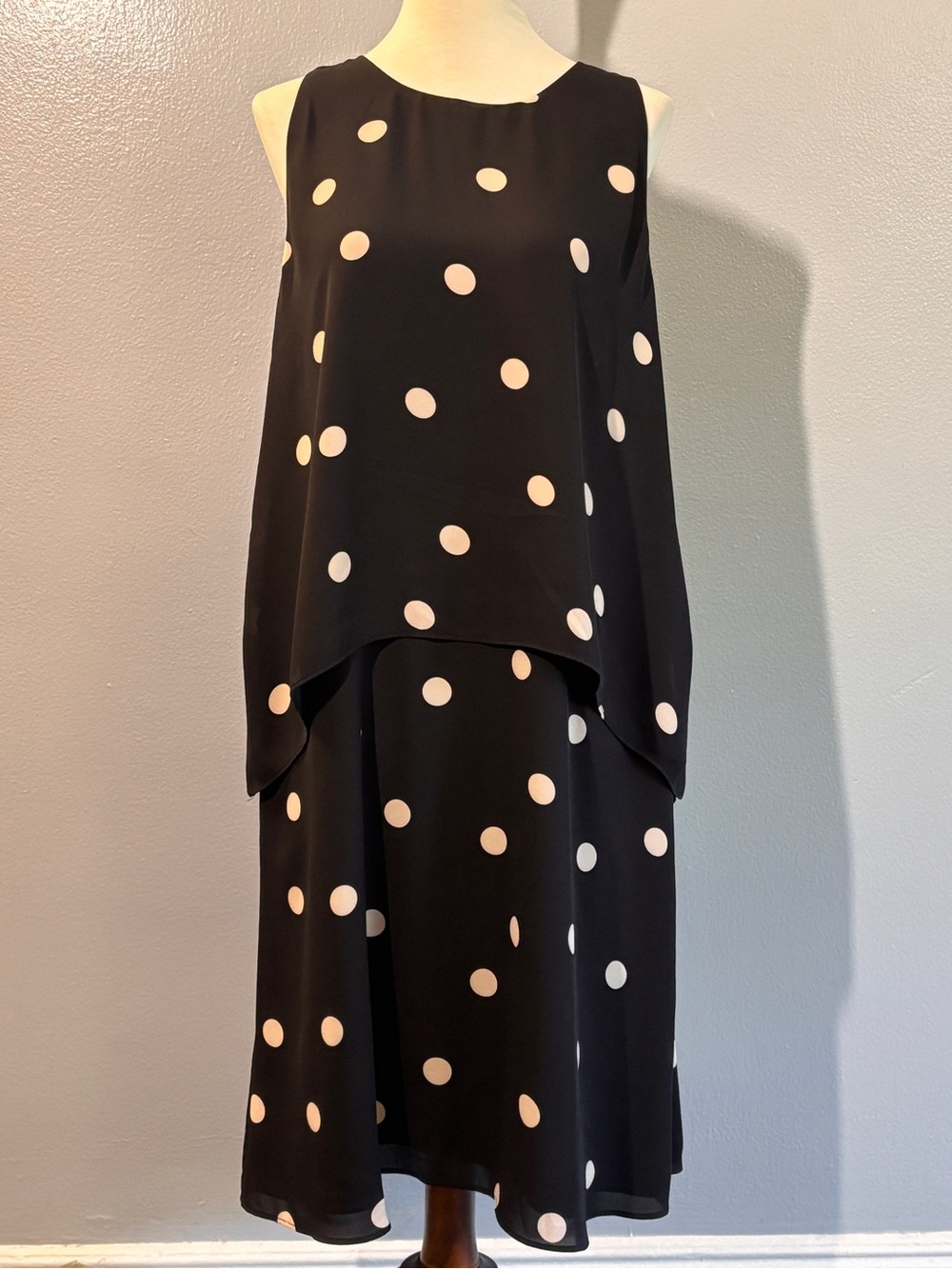 NWT Ann Taylor Black Dress with Cream Polka Dots Detail